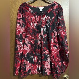 CJ Banks 1X red/black sheer overlay blouse